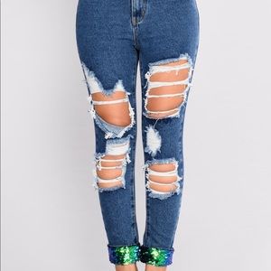 Fashion Nova Denim Sequin jeans
